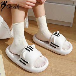 Slippers 2024 Womens Slides Cute Bathroom Non-Slip Cartoon Cat Shaped Indoor Outdoor Summer Home Shoes Shower H240325