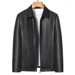 Men's Jackets 2024 Spring Autumn Cattle Split Transfer Leather Jacket Business Casual Thin Section High-End Lapels Show Body Tops