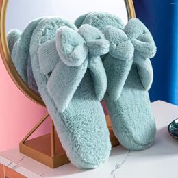 Slippers Korean Cute Slipper For Women Girls Vintage Bow Fluffy Open Toe Solid Flat Warm 2024 Fashion Fuzzy House