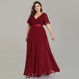 ICCLEK Style Women V-Neck Chiffon Dress Wedding Evening Party Long Dress Elegant Party Red Dresses For Women Plus Size 240320