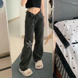 Women's Pants And Style Diamonds Pentagonal Stars Wide Legs Black Jeans Children's Autumn Spicy Girls Street