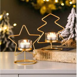 Candle Holders 2PCS Gold Metal Candlestick Modern Mini Christmas Candles Set Tree Star Decorative Home