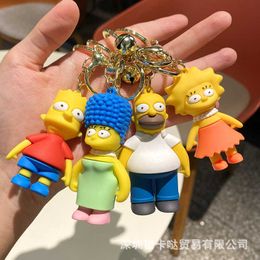 Simpsons 귀여운 3D 인형 키 체인 가방 펜던트 어셈블리 체인 커플 만화 애니메이션