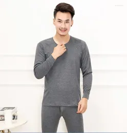 Men's Thermal Underwear Warm Clothing Set Top Pants Winter Suit Circular Collar Large Size Long Sleeve Pure Color