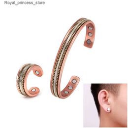 Charm Bracelets Pure copper Jewellery set suitable for women twisted open cuffs adjustable copper magnetic earrings arthritis magnetic treatment ring Q240321