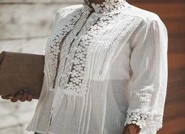 New Sexy Kimono Hollow Out Shirt Summer Plus Size Loose White Lace Crochet Blouse Women Tops Elegant Shirts7649584