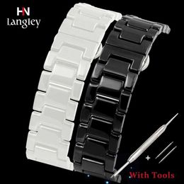 Watch Bands Stainless Steel Butterfly Buckle bands 16mm 18mm 20mm Wrist Bands Ceramic Straps Black White Colour Wholesale Y240325