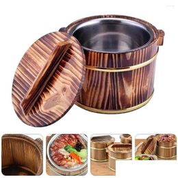 Dinnerware Sets Cask Rice Tofu Bowl Household Barrel Unique Bucket Durable Wooden Practical Creative Sushi Containers Drop Delivery Ho Ot3Ln