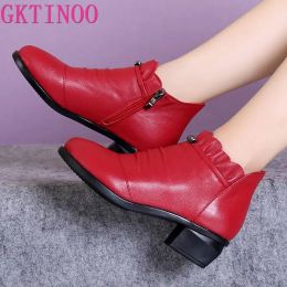 Boots GKTINOO Fashion Women Boots Autumn Boots Genuine Leather Ankle Boots 2022 Winter Warm Fur Plush Women Shoes Big Size 43
