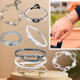 UNOde50 Grey Crystal Charm Designer Bracelets for Women Cuban Chain Couple Multi layered Men Bracelet Personalized Leather Bracelet Bangles Festival Jewelry Gift