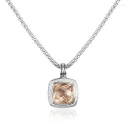 Pendant Necklaces 14mm Square Morganite Colour Zircon Stone Necklace And Pendants Copper Neck Box Chain Vintage Jewellery Accessories For Party