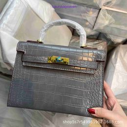 Hremms Kelyys Luxury Handle Purse Soft Leather Crossbody Crocodile Pattern Bag Womens Cowhide Factory Sales Single Shoulde Have Real Logo