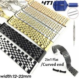 Watch Bands 2in1 Curved Straight Stainless Steel Band 12 14 16 17 18mm 19 20 21 22mm Strap Wrist Bracelet Replacement band Y240321