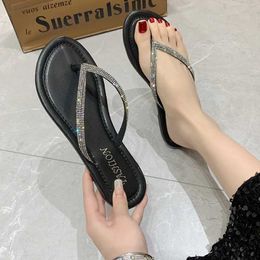 Slippers 2024 Summer New Fashion Women Rhinestones Casual Beach Flip Flops Open Toed Flat Female Zapatos De jer H240325