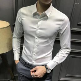 Men's Dress Shirts Clothes Business Male Top Plain With Print Shirt And Blouse White Long Sleeve Elegant Hipster Silk Designer Brand I