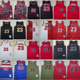 Retro Basketball Vintage Michael 23 Jersey Throwback Shirt Black Stripe Red White Green Blue Team Colour Embroidery And Sewing For Sport Fans Excellent Quality