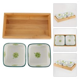 Dinnerware Sets Japanese Fruit Plate Ceramic Trays With Wood Holder Snack Serving Jewellery Nuts Plates Platter Multipurpose Plats