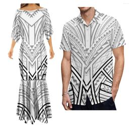 Party Dresses Women'S Elegant Mid-Sleeve Dress Samoan With Men'S Aloha Shirt Tailored To Polynesian Tribal Design