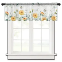 Curtain Pastoral Butterfly Flower Daisy Leaf Dandelion Small Window Valance Sheer Short Bedroom Home Decor Voile Drapes