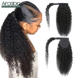 Ponytails Ponytails 28 30 Inches Kinky Curly Ponytail Human Hair Wrap Around Ponytail Remy Hair Curly Ponytails Clip in Hair