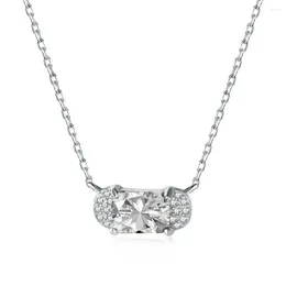 Chains Japanese And Korean Light Luxury S925 Pure Silver Necklace With Female Geometric Diamond Colour Zirconia Inlay