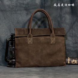 Genuine Leather Zipper Briefcase for man Bag Messenger Office Bags Male Crazy Horse Leather Laptop Bag 14 Inch Maletines Hombre