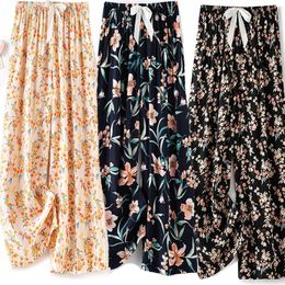 Bloomers Womens Summer Thin Floral Seaside Pajamas Loose Adult Cropped Pants Mosquitoproof Wideleg Beach Harem 240321