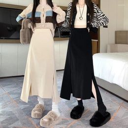 Skirts Split Knitted Half Skirt Women's Autumn/Winter 2024 Versatile Irregular A-line High Waist Personalised Long Dress