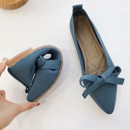 Boots Stretch Fabric Women Ballet Flats Shoes Woman Spring Summer 2023 BowKnot Pointed Boat Shoes Knitted Driving Loafers Moccasins