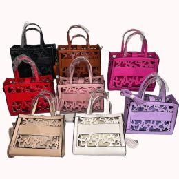 Fashion Square Handbag Hollow Out for Womens Tote Bags Pu Leather Larg Capacity Bags with Canvas Inner Pocket Trend Design