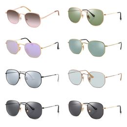 Hexagona Sunglasses Classic Colored-lens RY Unisex Flat Multicolor Lens Design Fashion Metal Frame Trendy N5fq#