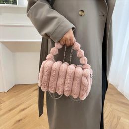 Evening Bags Winter Plush Fabric Women's Crossbody Bag Small Fashion Cylinder Chain Shoulder Fluffy Fur Female Tote Designer Handbags
