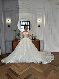 Magnificent A-Line Wedding Dress Beading floral patterns princess Bridal Gowns embroidered With Multi-layered Delicate Tulle