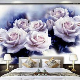 Wallpapers Customize Beautiful White Rose Nordic Retro Background Self Adhesive Wallpaper Large Murals Green Papel De Parede Waterproof