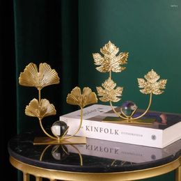 Decorative Plates Nordic Leaf Crystal Ball Ornaments Light Luxury Gold Iron Maple Art Decor Rack Green Plant