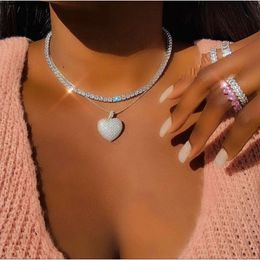 Iced Out Bling Women Jewellery Heart Pendant Chain Sparking Necklace Designers