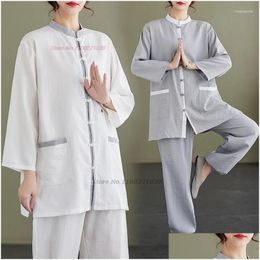 Ethnic Clothing 2024 Tai Chi Uniform Wushu Vintage Taijiquan Practise Martial Arts Wing Chun Tops Pants Set Morning Walking Exercise D Otoii