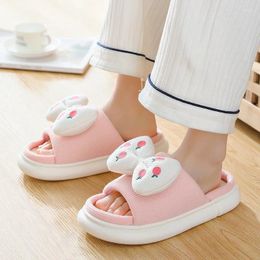 Slippers Autumn And Winter Women's Anti Slip Linen Cute Bow Knot Four Seasons Household Cotton Thick Sole