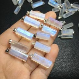 Decorative Figurines Selling 925 Silver Buckle With Natural Blue Moonstone Crystal Hexagonal Flat Column Shape Pendant Foe Healing Gift