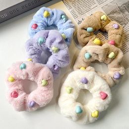 Hair Accessories Soft Plush Candy-Colored Wide Band Fashion For Girls Ponytail Holder Tie Fluffy Rubber Scrunchie