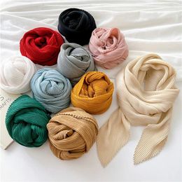 Scarves Pleated Solid Cotton And Linen Square Scarf Shawl Fashion Women Neckerchief Kerchief Plain Thin Bandanas Decoration 90cm