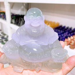 Decorative Figurines Natural Macaron Fluorite Maitreya Buddha Statue Healing Crystal Fengshui Fashion Buddhism Home Decoration Gift 1pcs