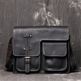 Bag Nesitu A4 Thick Genuine Crazy Horse Leather Men Messenger Bags High Quality Vintage Brown Black Cowhide M3351