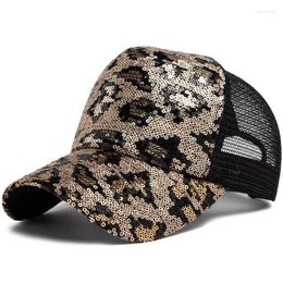 Ball Caps CNTANG Women's Baseball Cap Summer Mesh Hat Fashion Leopard Spangle Design Hats For Woman Outdoors Sun Visor Adjustable