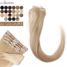 Extensions Snoilite 5080g Natural Hair Extensions Human Hair Thin Straight Hairpiece 10"24" 8Pcs/Set Full Head Clip In Natural Hair Clip