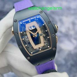 Male Timepiece Wristwatch RM Wrist Watch Womens Watch Rm037 Black Ceramic Material Side Rose Gold Automatic Mechanical Womens Watch with Diamond Black Lips