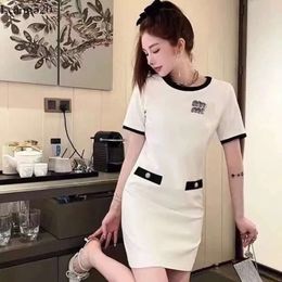 New Design Women's Knitted Short Sleeve Rhinestone Letter Embroidery Casual Dress SML