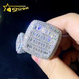 Designer Jewellery Hot Selling Hip Hop S925 VVS Moissanite Large hip hop mens rings iced out square silver ring 925 moissanite Jewellery with gra certificate