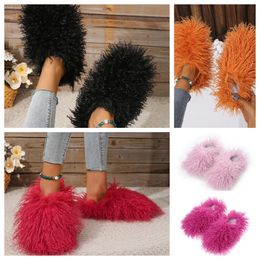 Sandal Fur Slipper Mule Women men Daily Wear Furs Shoe White Black Oranges Metal Chain Casual Flats Shoes Trainers GAI Sneakers