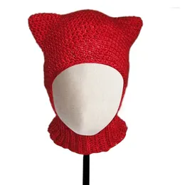 Berets Crocheted Hat Kitten Ear Headdress Po Props DIY Handmade Headwear Halloween Camping Skiing